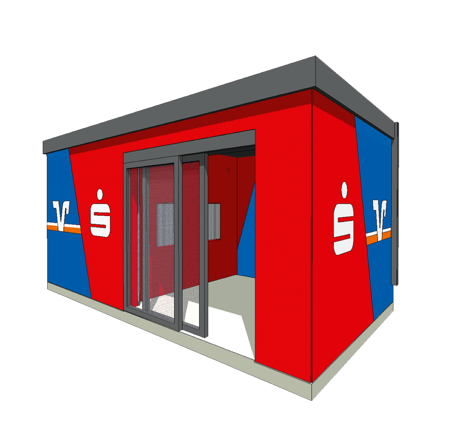 3D-Zeichnung eines EUDUR Cash Point No 3 (Beispiel Volksbank/Sparkasse)